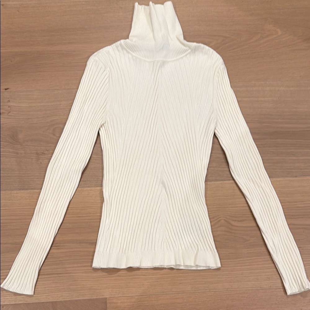 Cream Ribbed Turtleneck Sweater